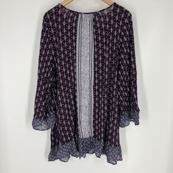 Lucky Brand Top Size 3X Purple Boho Flowy Print Cottagecore Hippie Ruffle Blouse - Picture 5 of 8